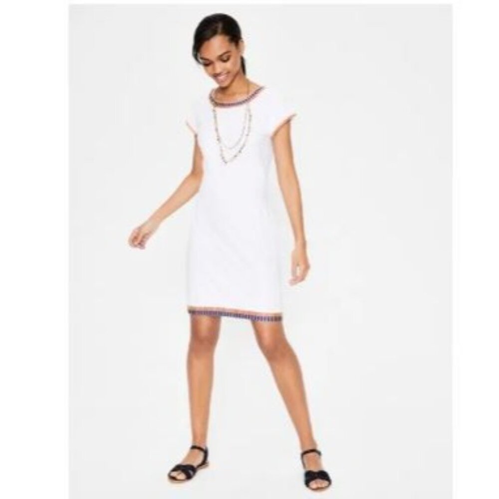 Boden‎ Dress Women Sena Embroidered Jersey T-Shirt Dress Cotton 10 R White